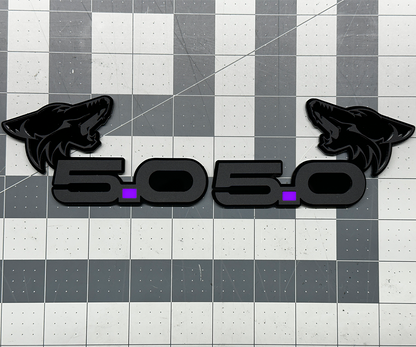 Coyote 5.0 emblem matte black with Purple dot for Mustang & F-150