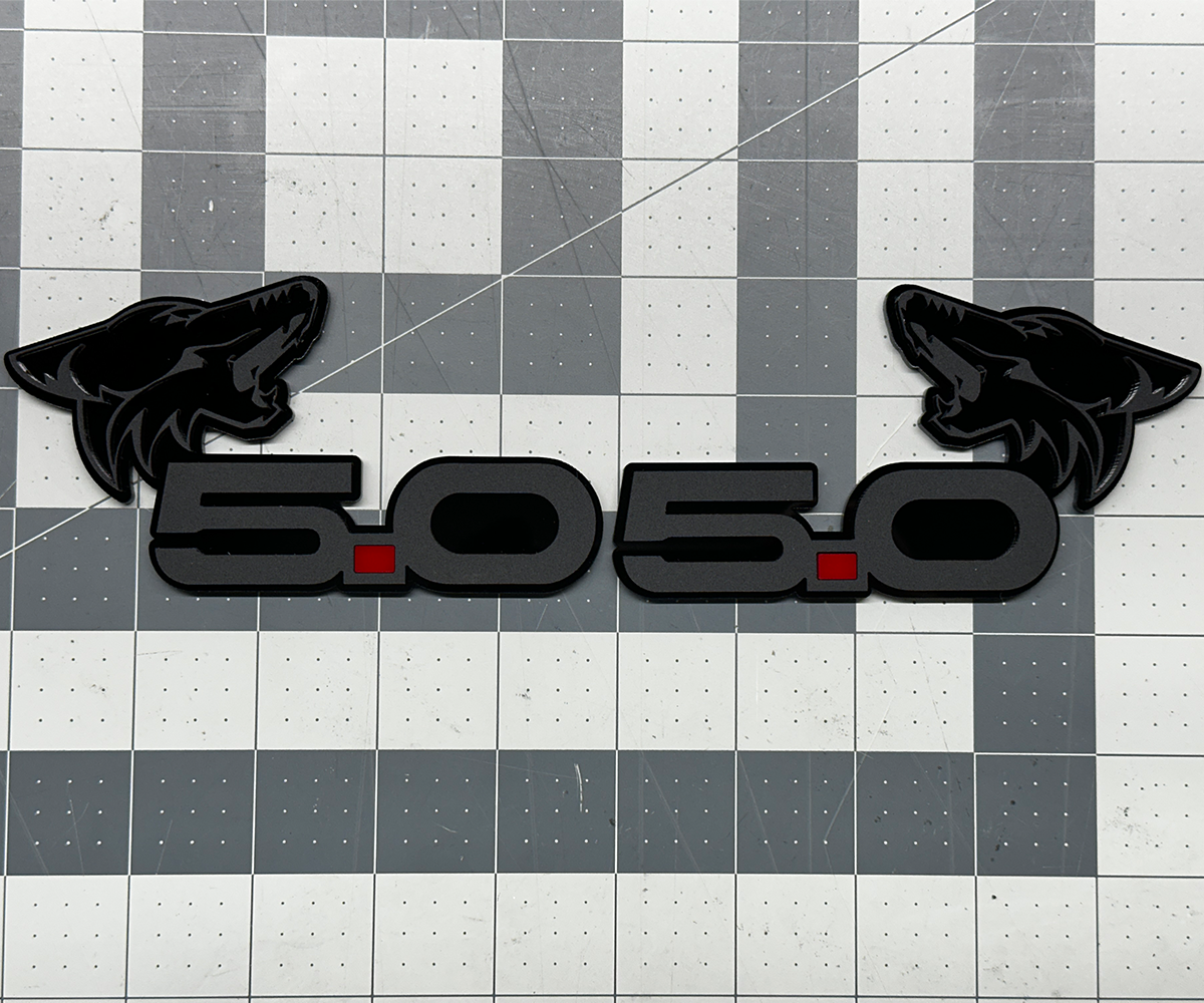 Coyote 5.0 emblem matte black with Red dot for Mustang & F-150