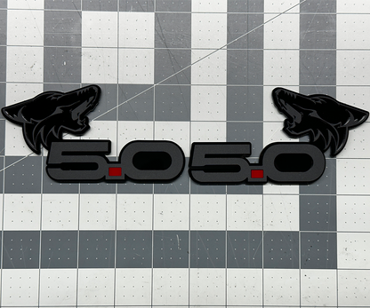 Coyote 5.0 emblem matte black with Red dot for Mustang & F-150