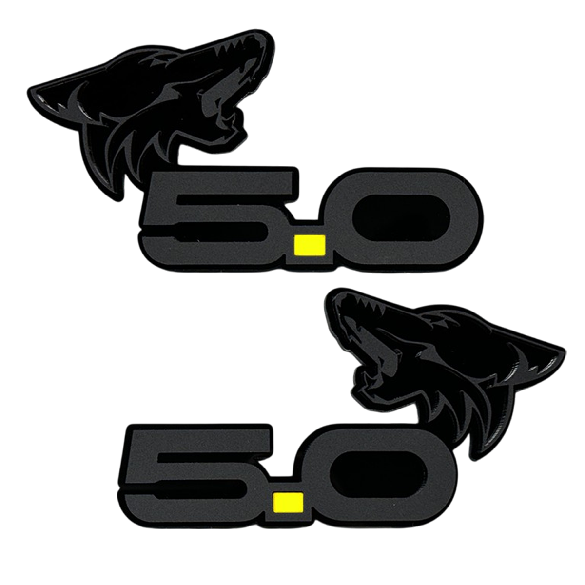 Coyote 5.0 emblem matte black with yellow dot for Mustang & F-150