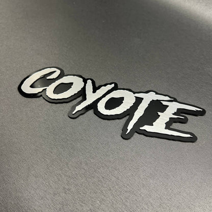 COYOTE automotive badge red lettering black background custom car emblem