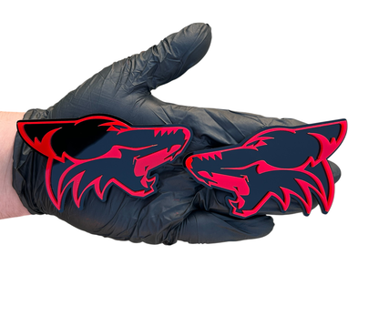 Red Coyote Head Emblem Badge – custom acrylic car/truck accessory
