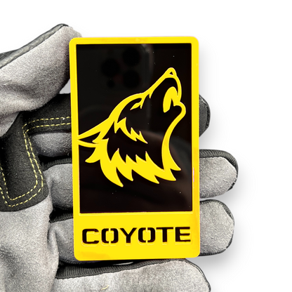 Coyote emblem installed on Jeep Wrangler fender performance badge