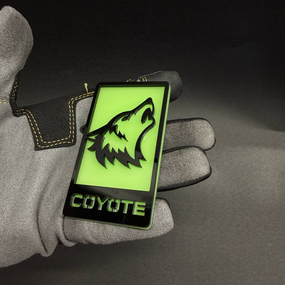 Green glowing Coyote car badge emblem for Ford truck Mustang and automotive customization