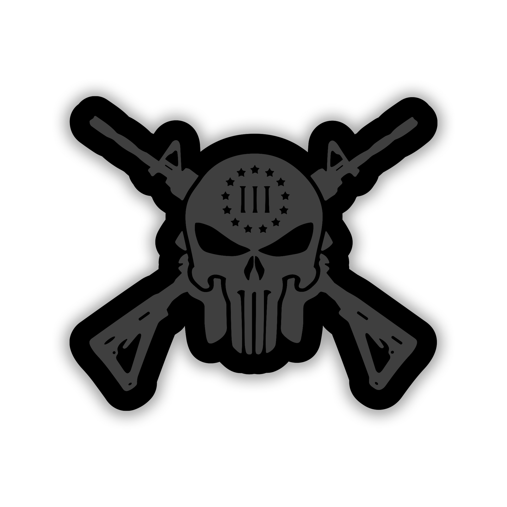 Gun Skull custom car exterior badge with tactical military inspired design