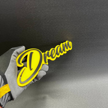Dream signature style acrylic badge mounted as custom Bronco fender emblem accessory