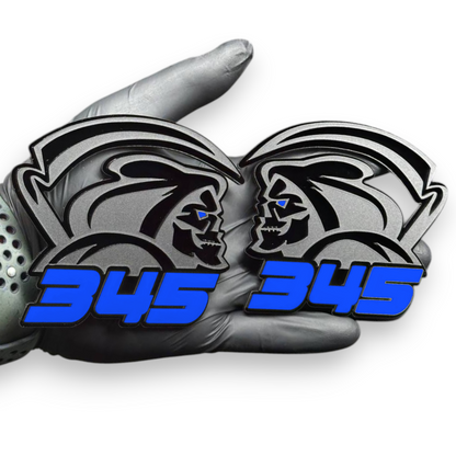 Grim Reaper 345 fender badge pair for Jeep trucks cars SUVs and custom builds