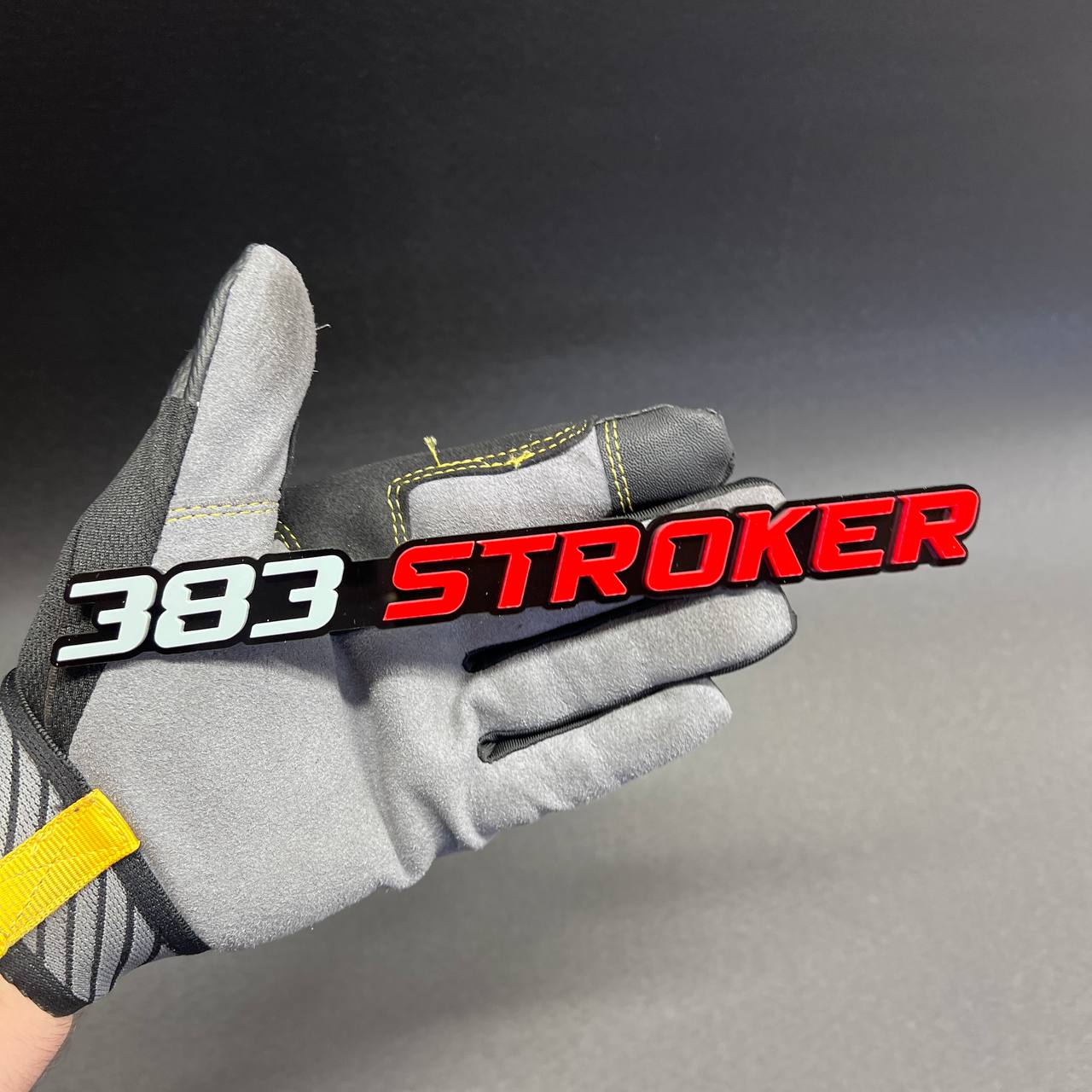 Red 383 STROKER performance badge for grille, tailgate, toolbox, or vehicle body panel.