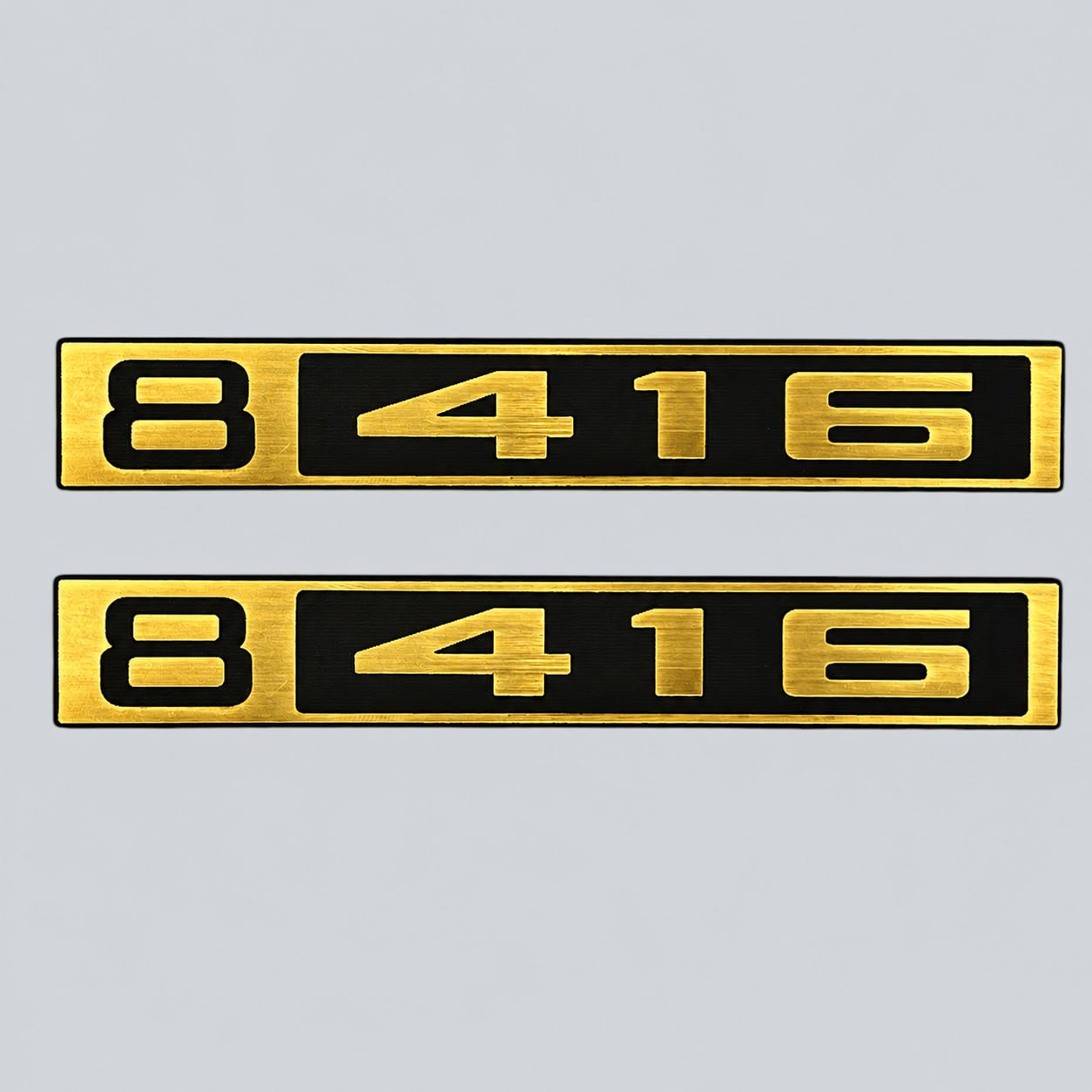 Classic C10 truck 416 custom car badge fender emblem in silver billet and black design.