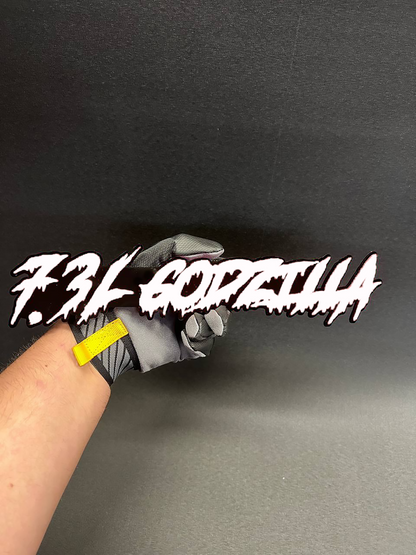 Custom 7.3L Godzilla drip tailgate emblem for Ford F350 truck upgrade