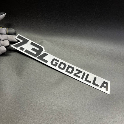 7.3L Godzilla V8 fender badge made for performance-inspired Ford truck exterior decor.