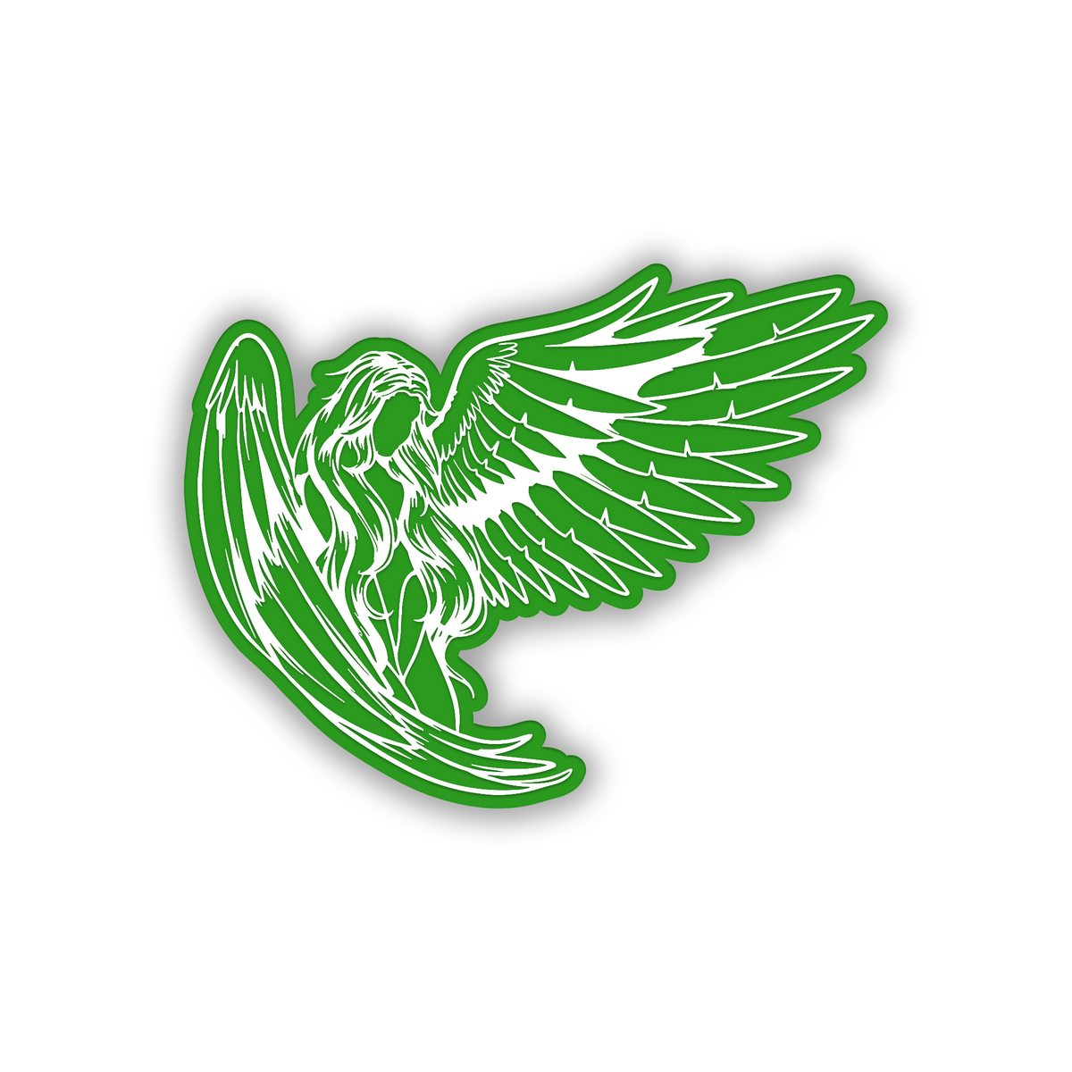 Engraved angel wing auto emblem with silver and black contrast finish