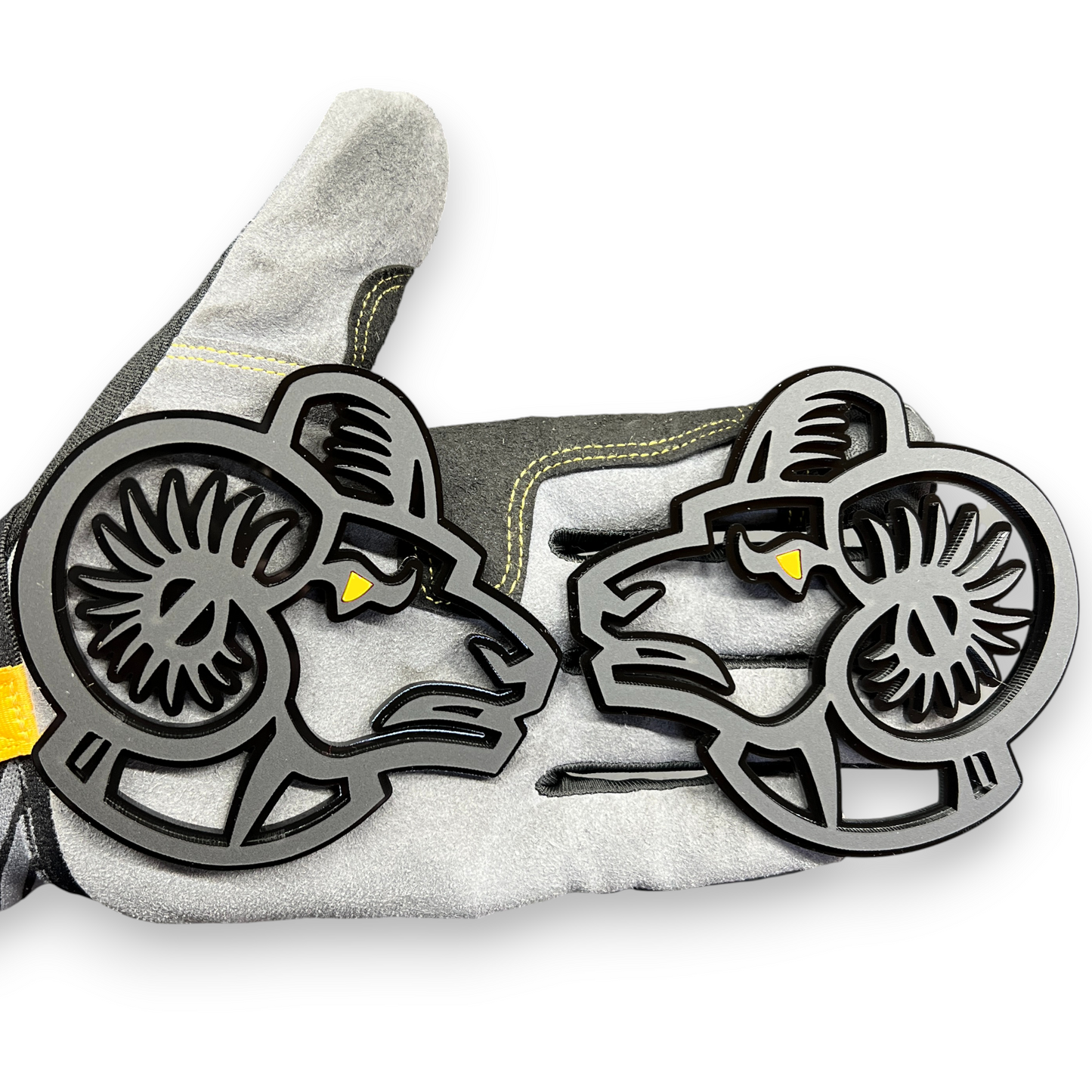 Angry goat badge pair with red eye for Ram 3500 custom truck emblem styling