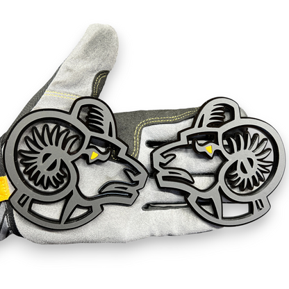 Angry goat badge pair with red eye for Ram 3500 custom truck emblem styling