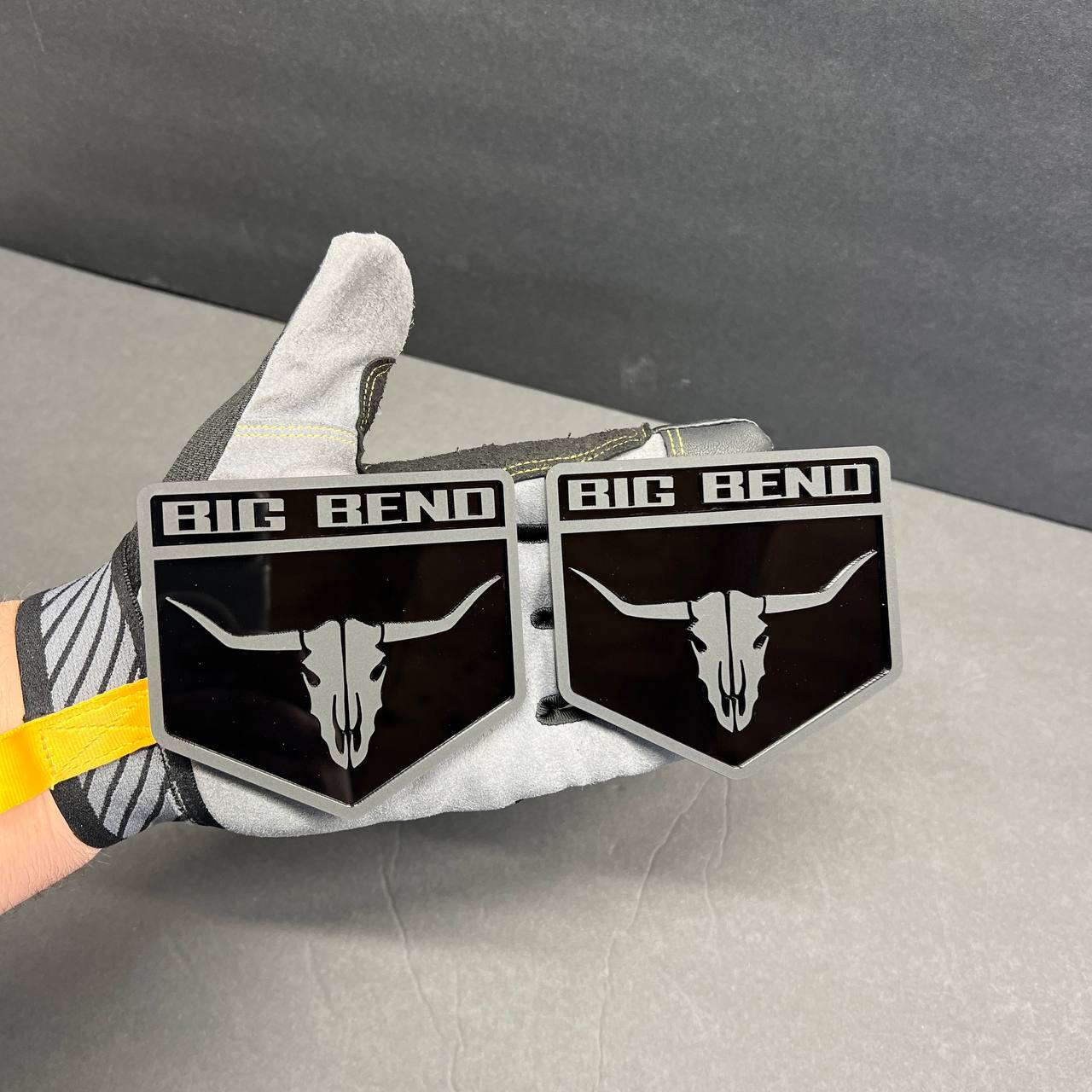 Black and silver Big Bend Car Badge Fender Emblem for truck or SUV exterior styling.
