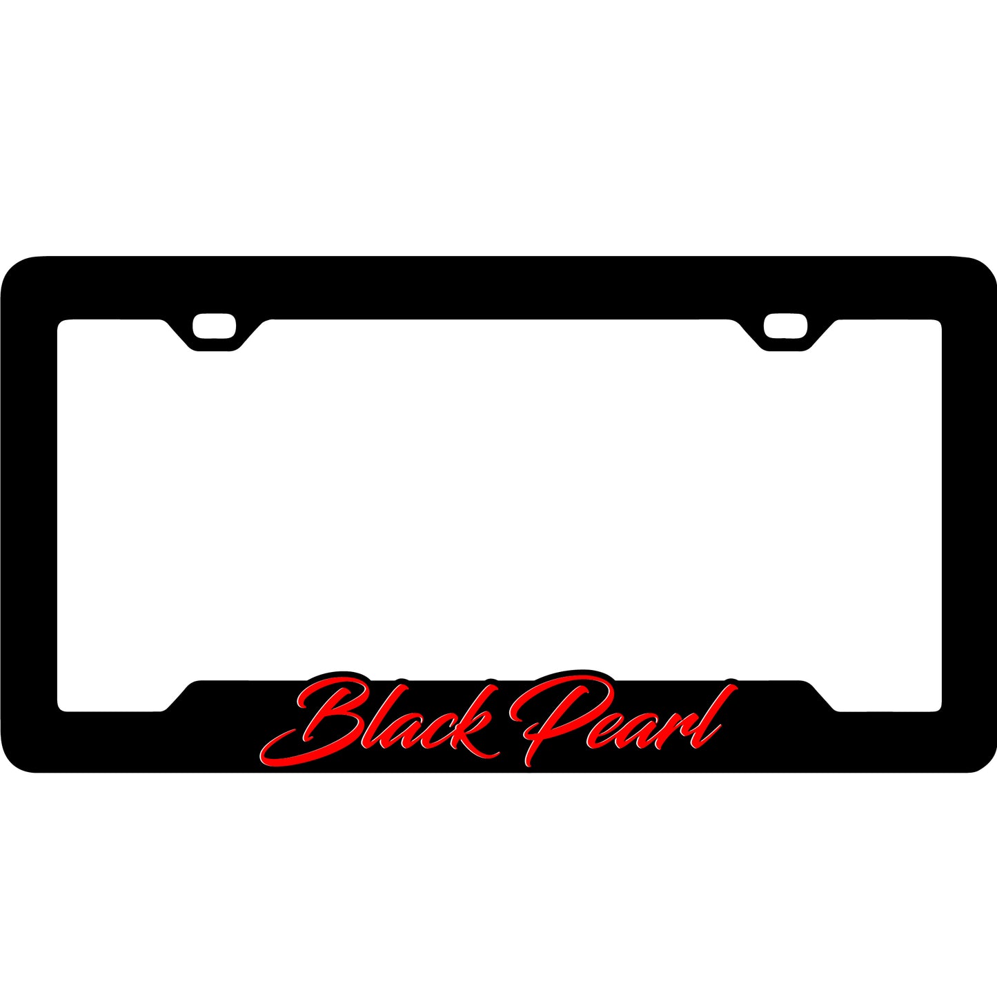 Custom Black Perla acrylic license plate frame with glossy black automotive style