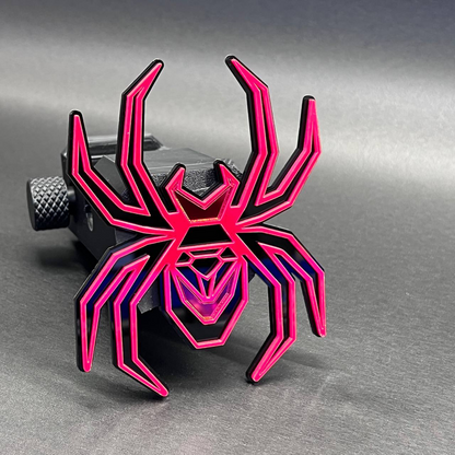Black Widow mirror red spider car hitch cover badge for 2-inch receiver hitch.