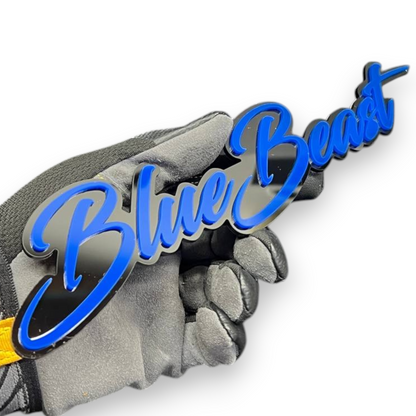 Blue Beast custom script car badge fender emblem acrylic text design