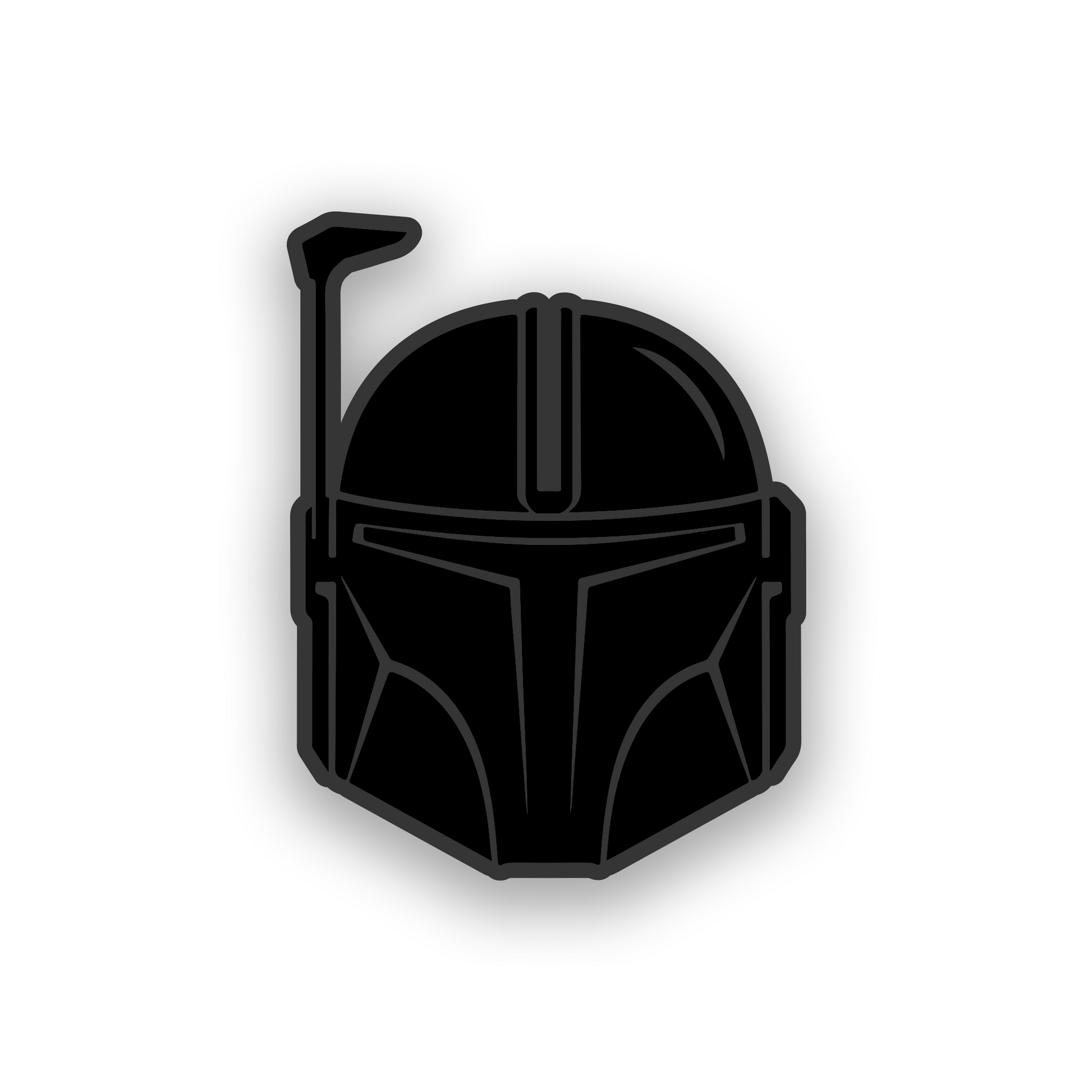 Star Wars Mandalorian inspired automotive badge with detailed engraved helmet artwork