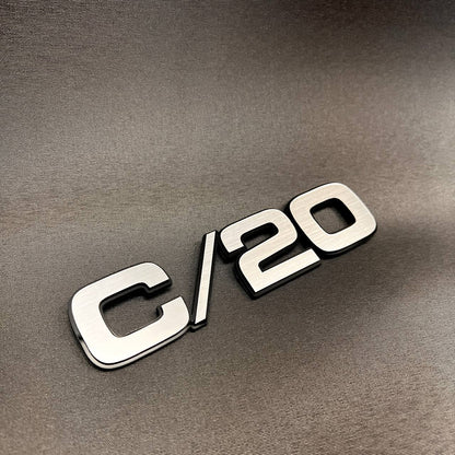 Silver billet C/20 truck fender emblem for classic Chevy and GMC exterior