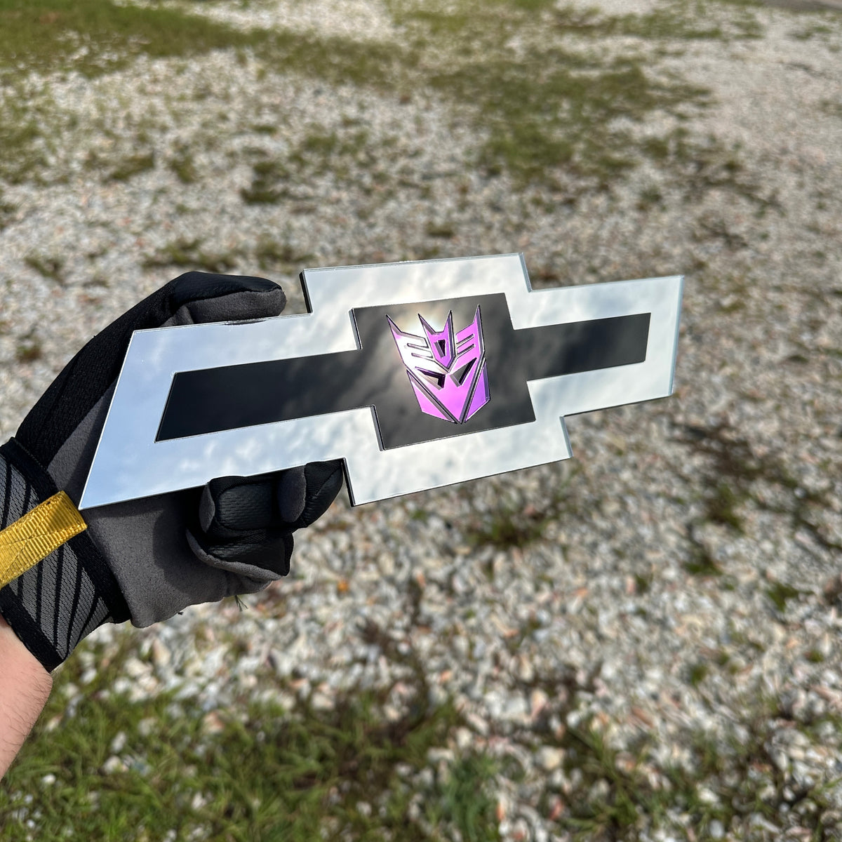 Chevy Bowtie transformer style emblem with mirror purple center logo
