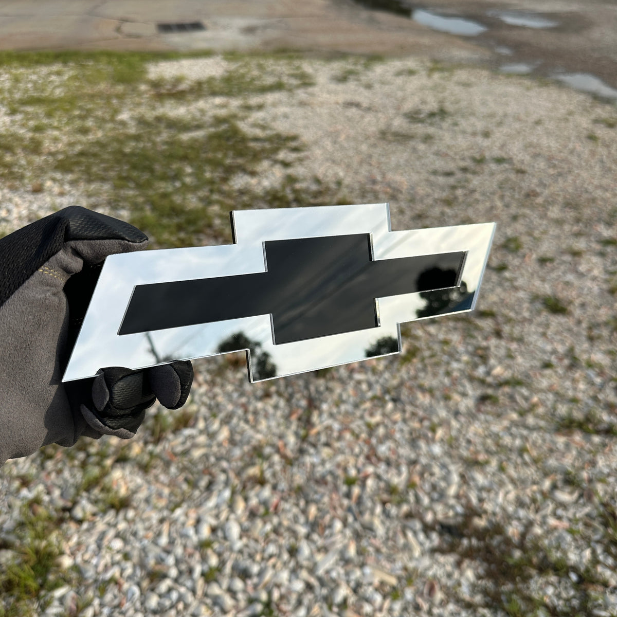 Chevy silver and black Bowtie car emblem for exterior styling