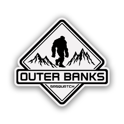 Outer Banks Sasquatch custom color fender badge with rugged mountain artwork.