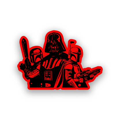 Galactic bounty hunter inspired car badge with detailed black and white engraving