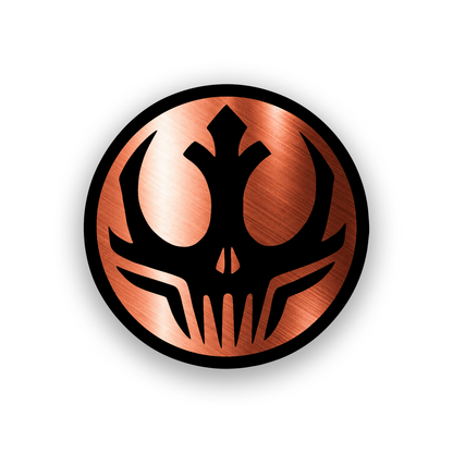 Star Wars style skull automotive badge with sharp futuristic engraved artwork