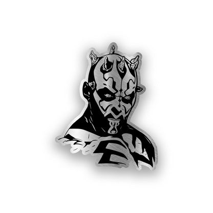 Star Wars inspired engraved car badge featuring a bold Darth Maul style face design