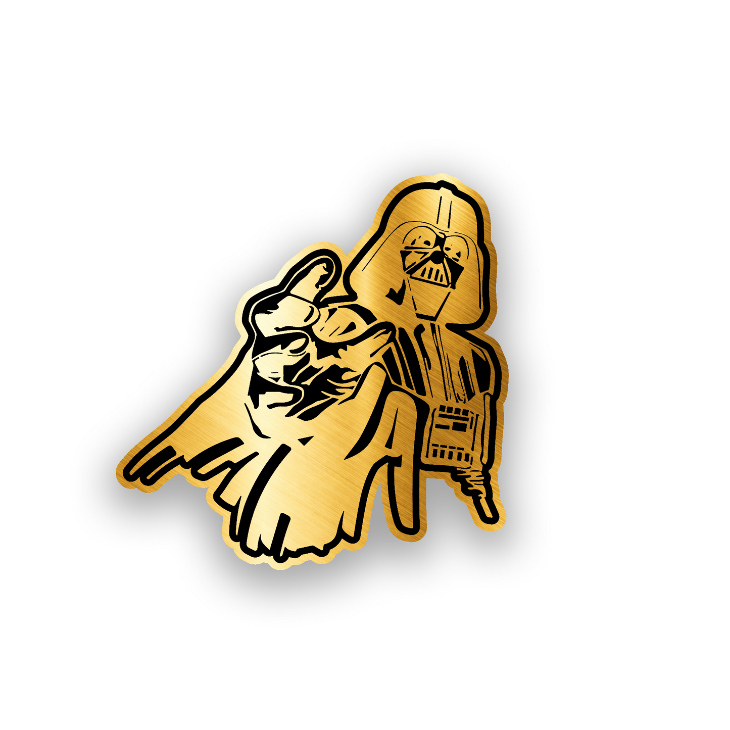 Engraved car emblem inspired by Star Wars with a bold Darth Vader style figure