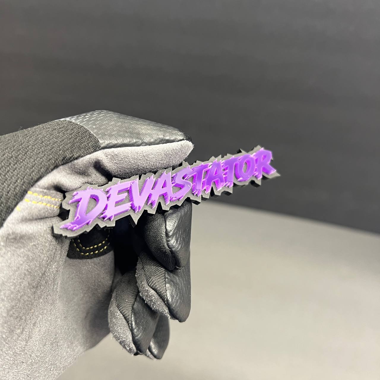 Custom Devastator mirror purple automotive text emblem badge design