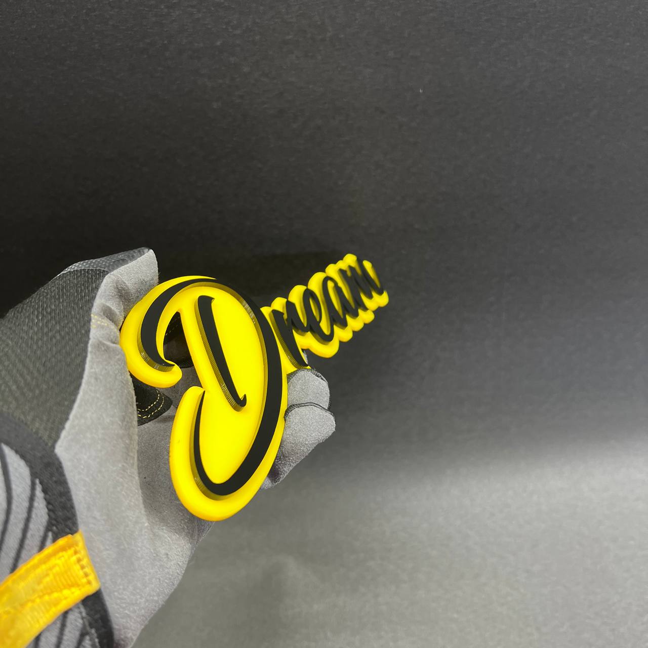 Yellow Dream text badge for GMC Sierra custom truck exterior decoration and styling