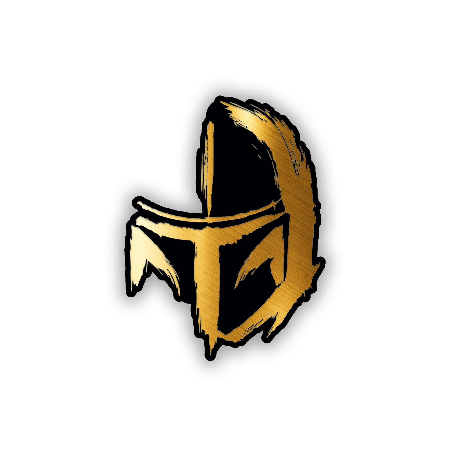 Silver and black engraved helmet badge for automotive exterior