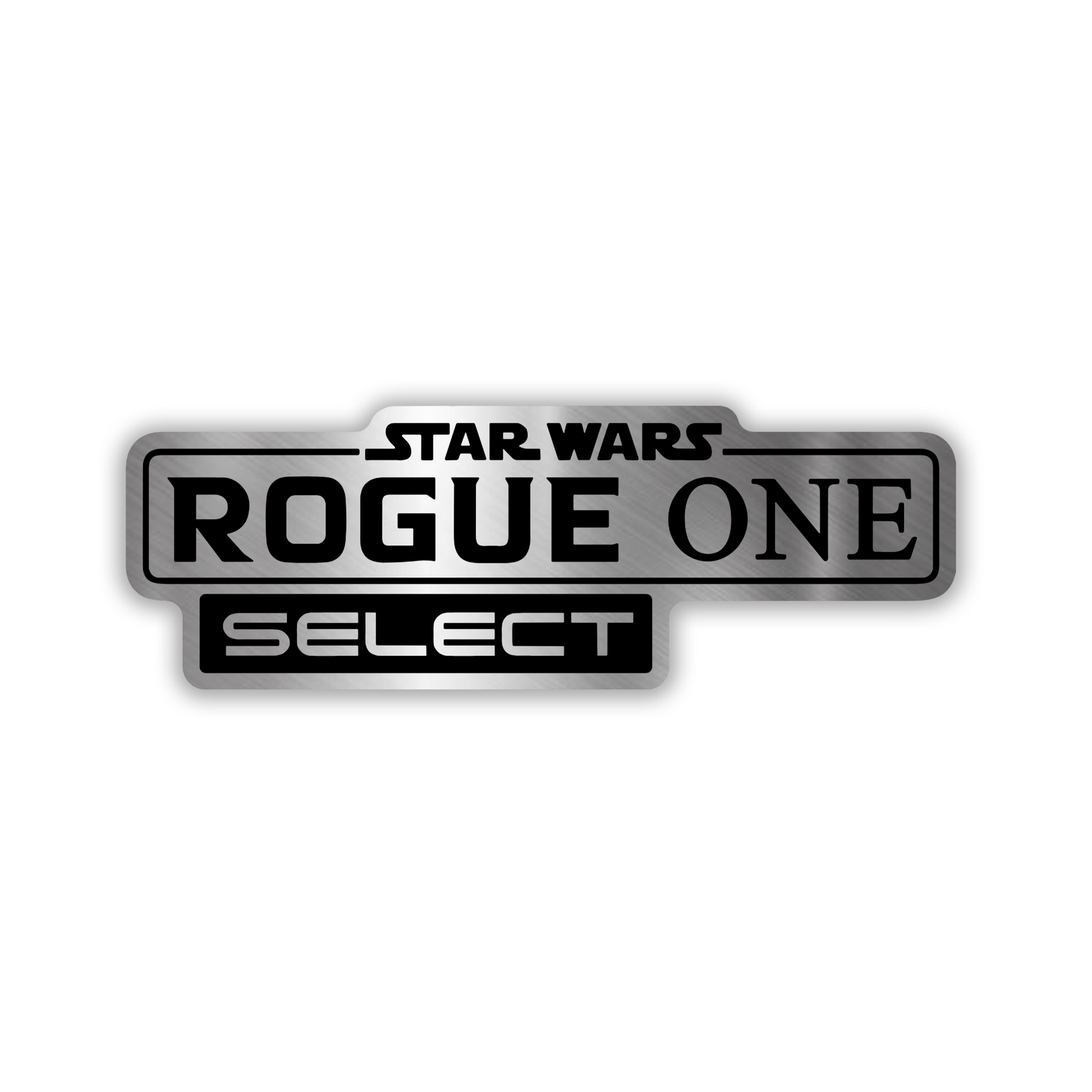 Rogue One Select engraved car badge in brushed silver and black