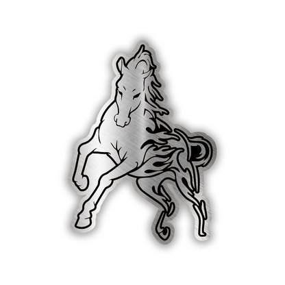 Flame Horse engraved car badge fender emblem in brushed silver and black
