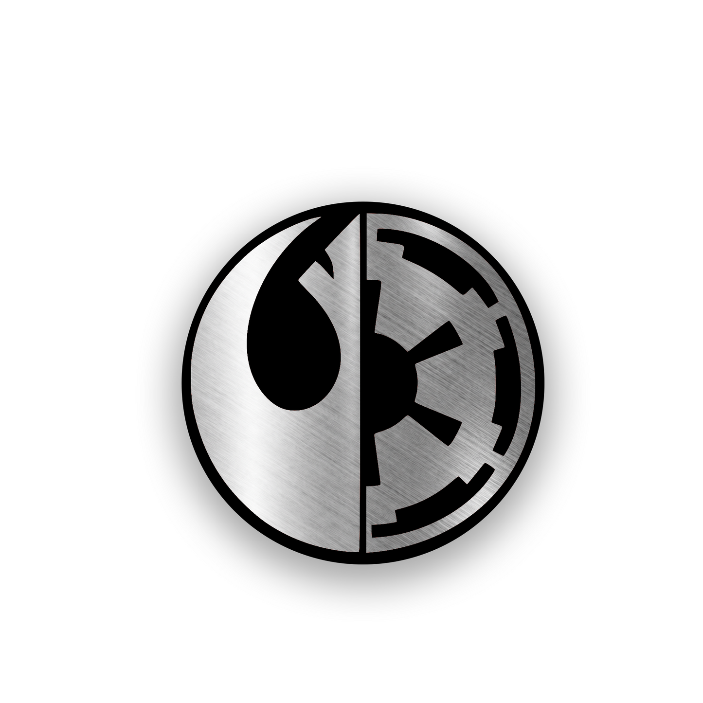 Star Wars inspired engraved car badge with bold sci fi emblem design