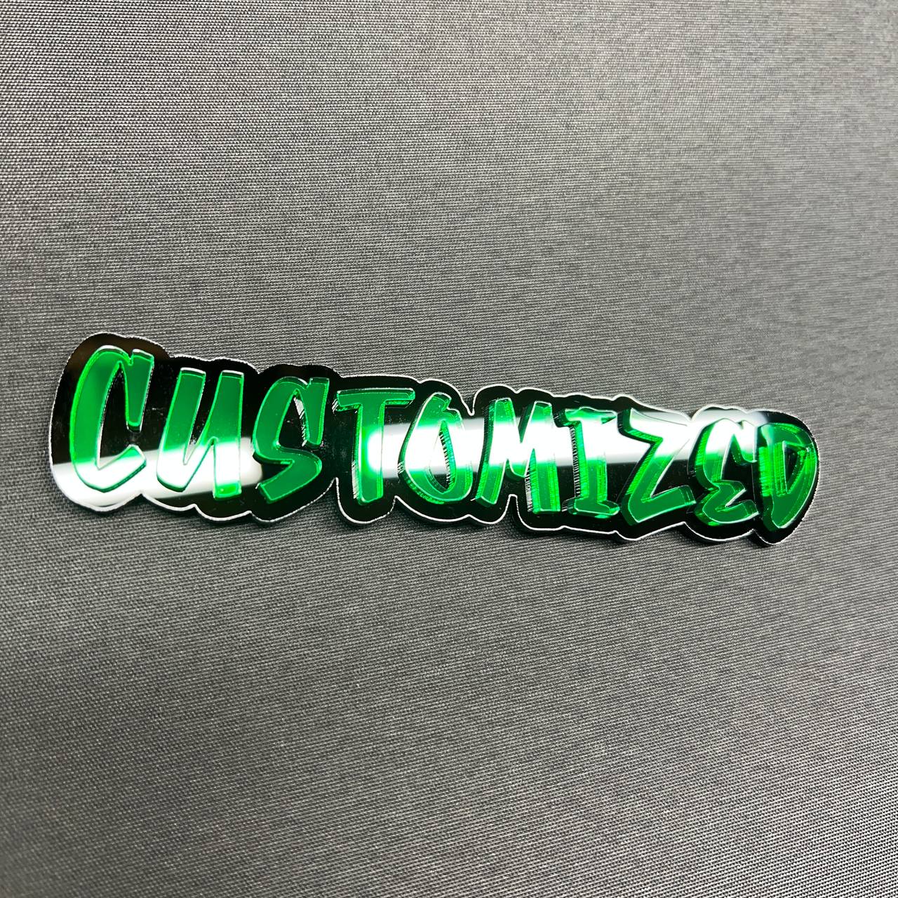 Personalized auto badge made with graffiti font lettering
