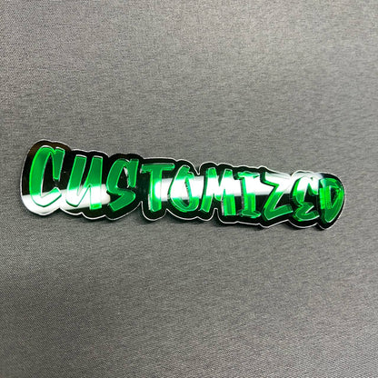 Personalized auto badge made with graffiti font lettering