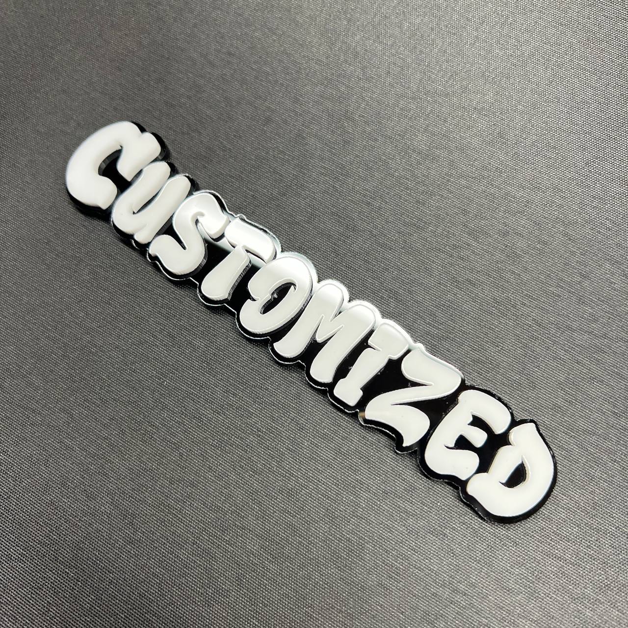 Made to order custom text badge in bold graffiti style