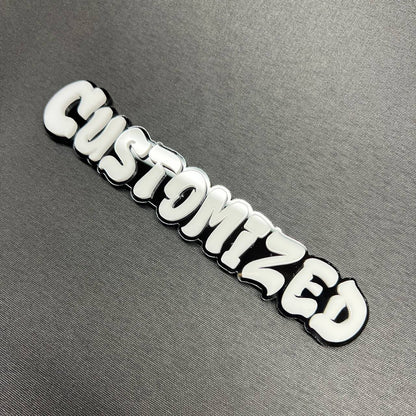 Made to order custom text badge in bold graffiti style