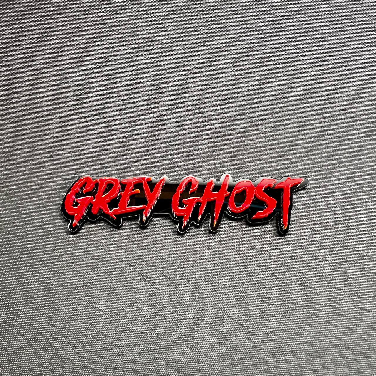 Red and black Grey Ghost text badge emblem for Silverado Sierra RAM and Bronco custom automotive exterior styling