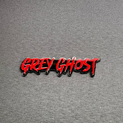 Red and black Grey Ghost text badge emblem for Silverado Sierra RAM and Bronco custom automotive exterior styling