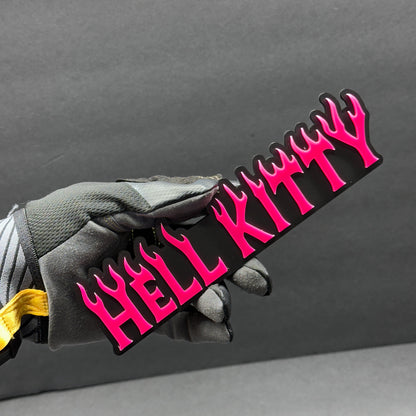 Custom Hell Kitty flame lettering acrylic emblem for RAM truck