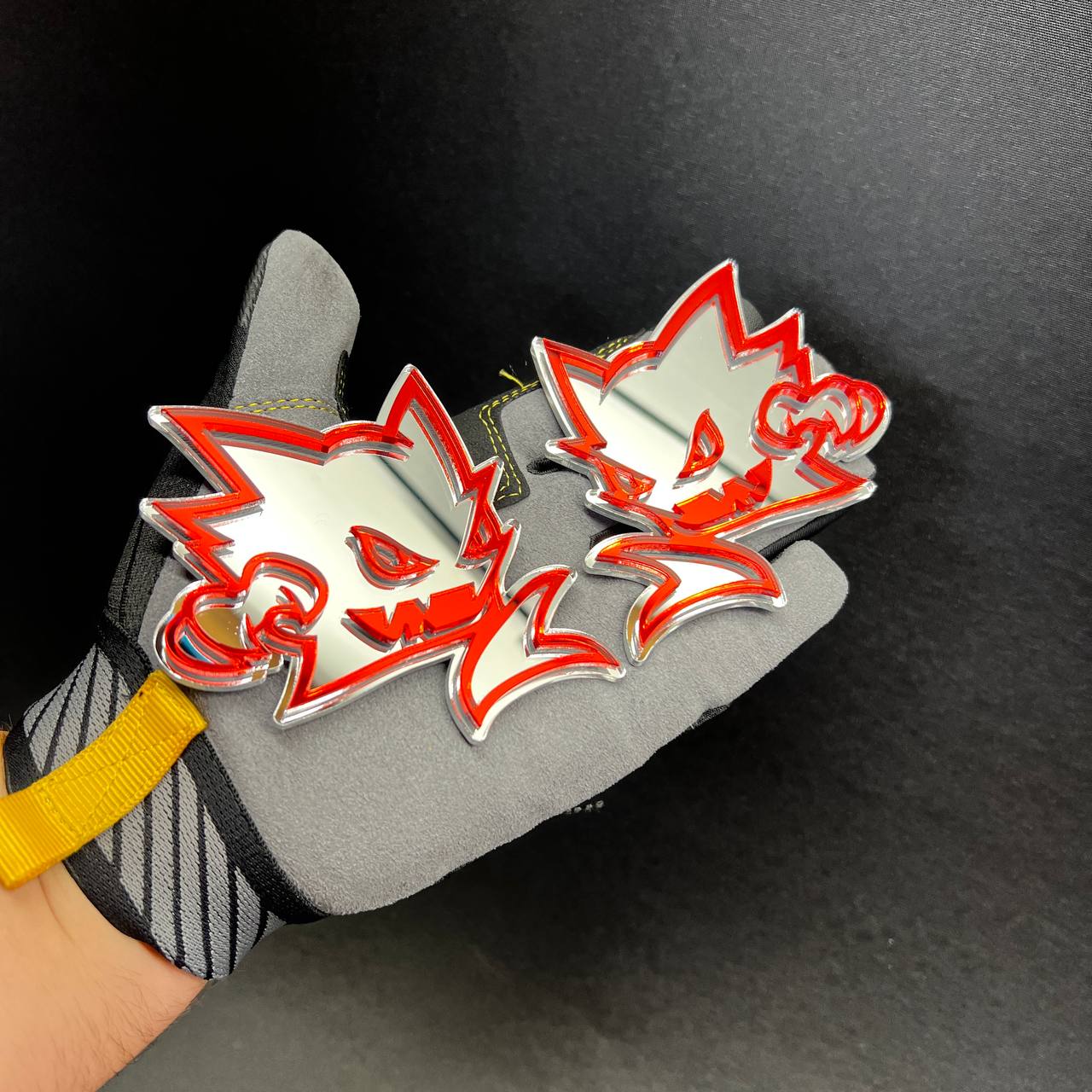 HELLKITTY Car Badge Fender Emblem in red and silver mirror finish