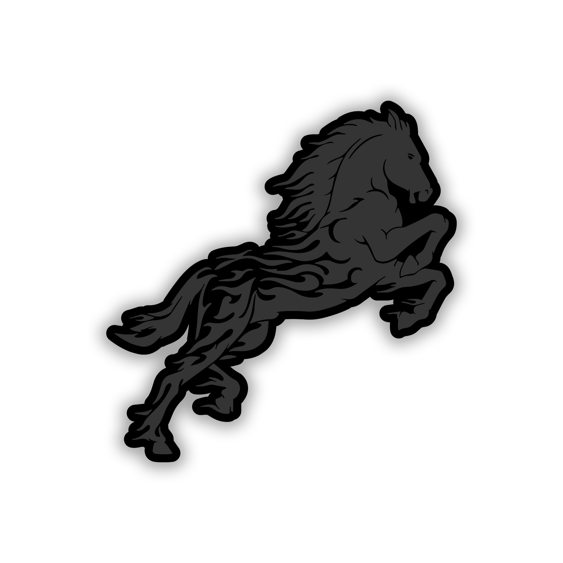 Flaming Horse muscle car badge featuring a powerful running horse graphic