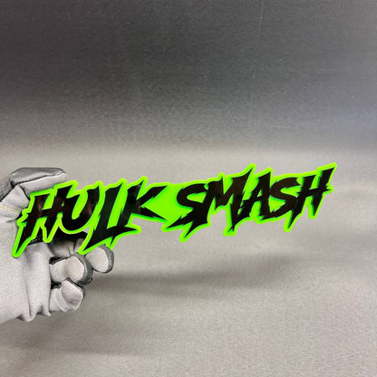Custom style HULK SMASH car emblem in green and black