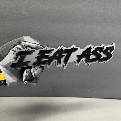 Funny custom text badge with glossy black acrylic finish for Silverado tailgate and muscle truck styling