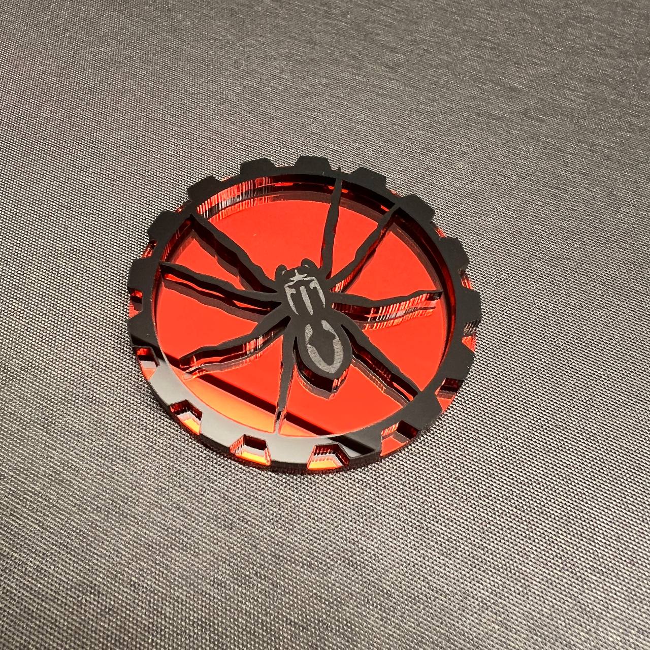 Red and black Black Widow spider grille badge for Jeep