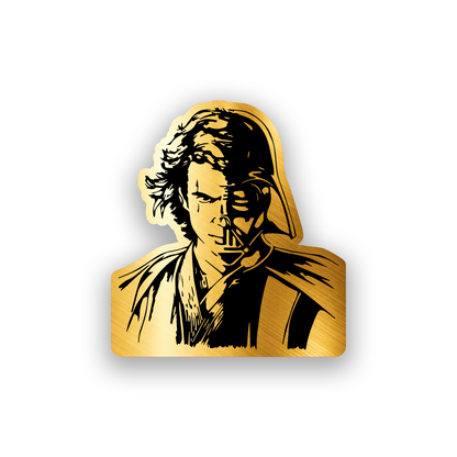 Star Wars inspired car emblem featuring a Luke style engraved character design